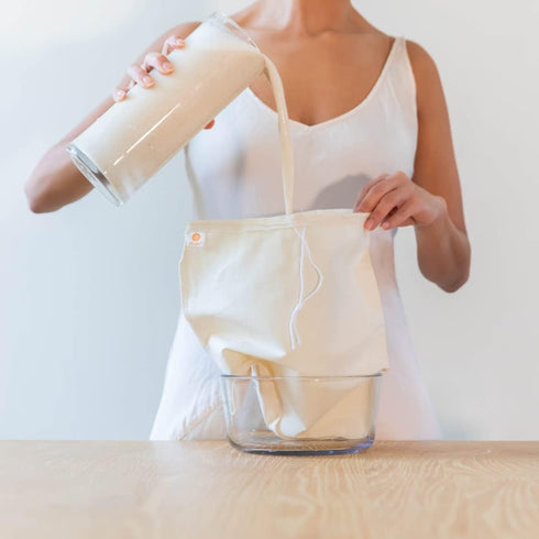 Pro Quality Organic Cotton Nut Milk Bag, 2 Pack, 12"X12" XL Heavy Duty Reusable Food Strainer, BPA-Free