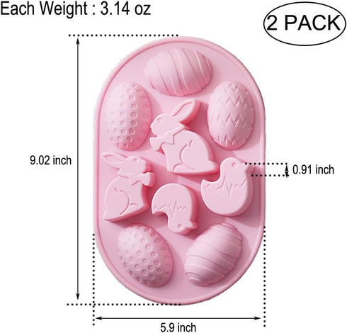 2 Pack Easter Rabbit Bunny Egg Silicone Molds, 3D Easter-theme Baking Mould Tray for DIY Baking Tool, Chocolate Cake