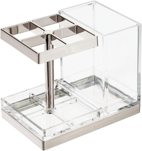 mDesign Plastic Toothbrush and Toothpaste Storage Organizer Holder - Home Decor for