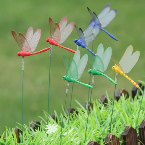 XIZHI 40 Pcs 3D Artificial Dragonfly Garden Ornaments, Miniature Fairy Garden Decoration, Yellow, Blue, Green, Red