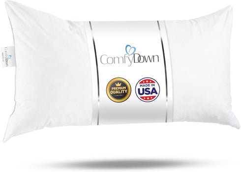 ComfyDown Decorative Throw Pillow Insert, Down and Feather Fill, 100% Cotton Cover, 12 X 16, Made in USA