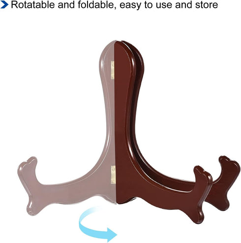 uxcell 2pcs 6.3" Easel Plate Holder, Wood-like Plastic Folding Display Stand, Brown for Decorative Picture Frame