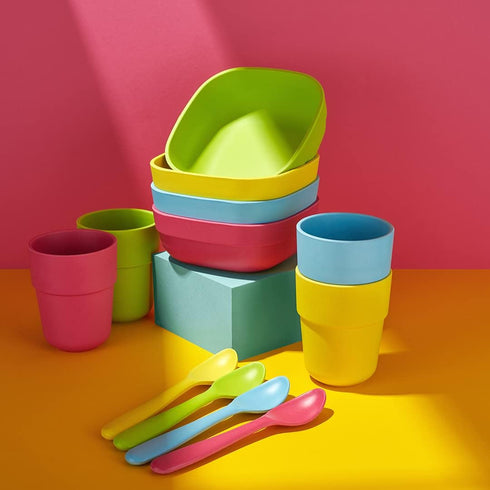 GET FRESH Bamboo Kids Snack Bowls - Set of 4, BPA Free, Dishwasher Safe & Stackable