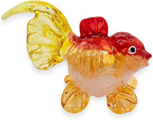 Tiny 2½" Red Orange Oranda Goldfish - Miniature Hand Blown Glass Ryukin Ranchu Fantail Collectible Figurines