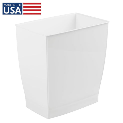 iDesign Plastic Spa Rectangular Trash Can, 2.5 Gallon, for Bathroom, Bedroom, Home Office, White