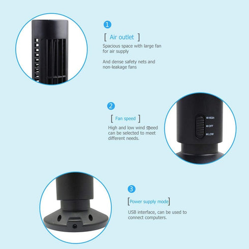 Portable Air Cooler, Vertical Bladeless Fan, USB Desktop Air Conditioner Mini Cooling Tower for Home Office (Black)