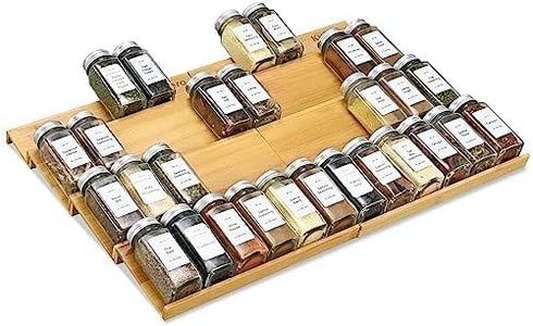 Organzier,4 8Pcs Countertop, Organization,22" 15.8" 48 Spice Drawer Tiers- Bamboo Spice Rack Tray Insert for Cabinet