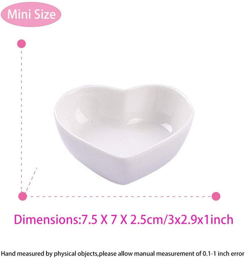 Ceramic Heart Shape Sauce Dish, Mini Seasoning Dishes, Sushi Dipping Bowl, Set of 4 (White)