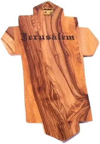 Olive Wood Crucifix, 14 Stations of the Cross Etched on Metal, 14x9x1 cm