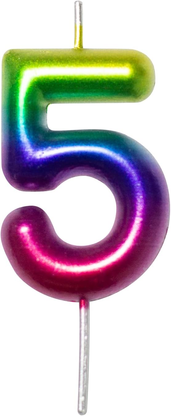 DERVENTA Number Candle Multicolored 2.36 inch, Party Celebration Decoration Perfect Birthday Cake Topper (Number 5)