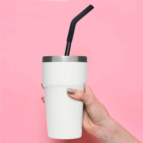Senneny Set of 5 Stainless Steel Straws with 2 Cleaning Brushes, 1 Portable Bag, Silicone Flex Tips Elbows Cover