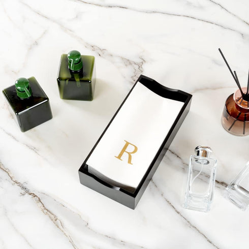 15.8 7.9 Inch 50 Luxenap X Linen-Feel Guest Towels, Lettered Hand Towels - Gold Letter 'R', Sans Serif Font, White