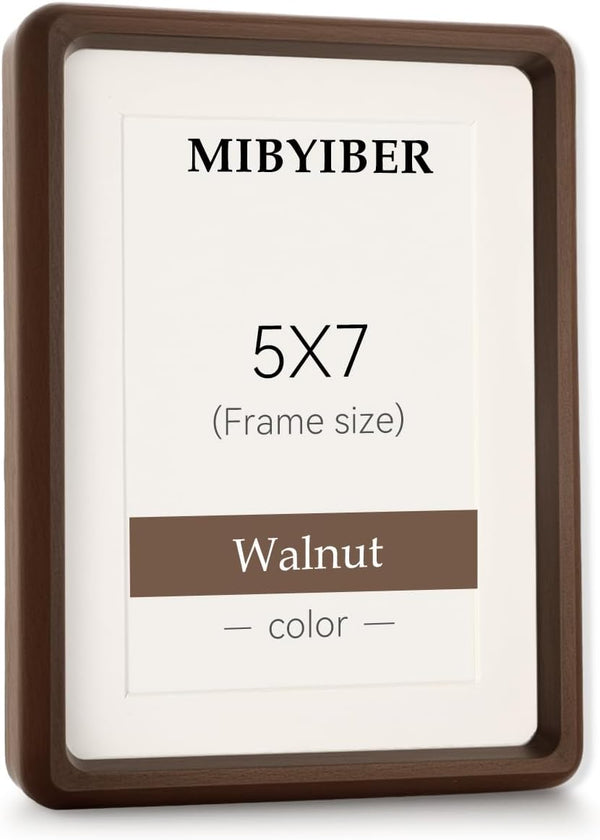 5x7 Picture Frame Wood Natural Solid Walnut Photo Frames with 4x6 Mat,