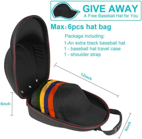 Glamgen Hard Hat Case for Baseball Caps, Travel Carrier with One Black Cap, Adjustable Shoulder Strap