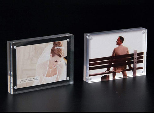 Clear Acrylic Photo Frame, Magnetic Perspex Picture Holders - Table Standing Double Side Displays (2.5x3.5)