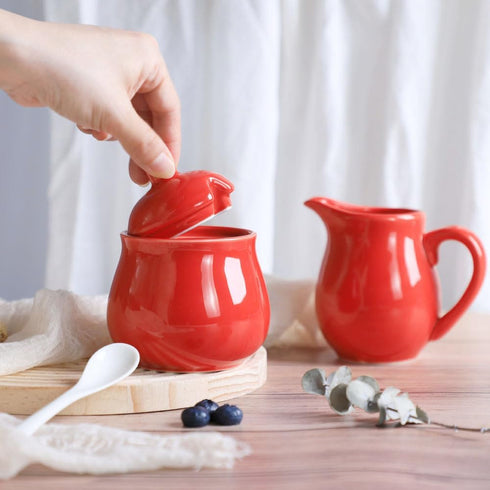 FUYU Ceramic Sugar Bowl with Lid and Spoon, Spice Jar Seasoning Box, Condiment Pot