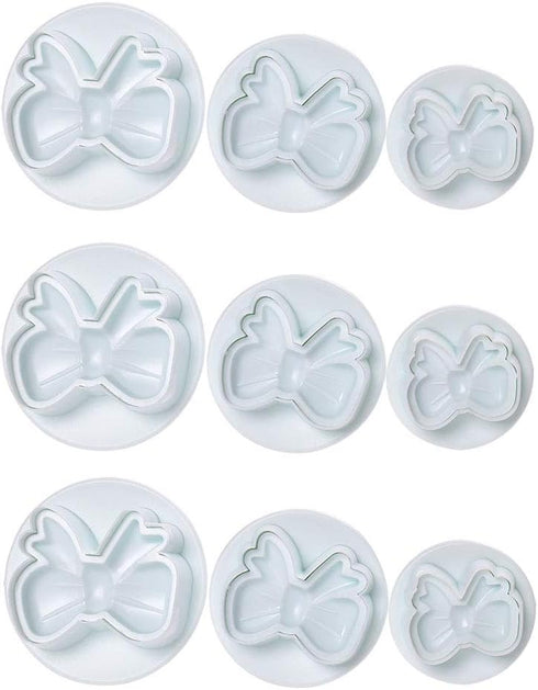 RAYNAG 3 Set Bowknot Plastic Fondant Plunger Cutters, Cookie Pie Crust Cutout Molds, Cake Decorating Cutter Plungers (9