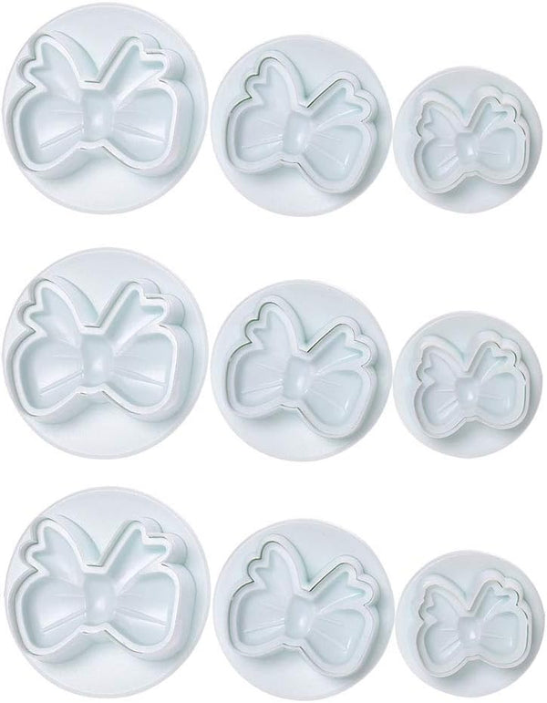 RAYNAG 3 Set Bowknot Plastic Fondant Plunger Cutters, Cookie Pie Crust Cutout Molds, Cake Decorating Cutter Plungers (9