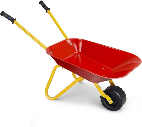 Costzon Kids Wheelbarrow, Metal Construction Toys Kart, Child Wheel Barrel w/Non-Slip Handle,