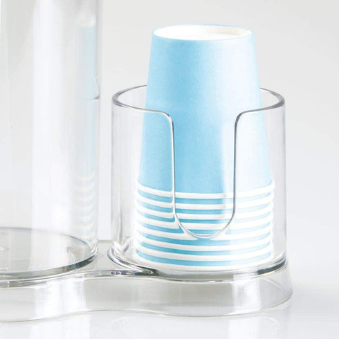 6.25 3.5 9.25, iDesign Mouthwash Dispenser Pump with Attached Paper Cup Holder Caddy, The Clarity Collection x x Clear