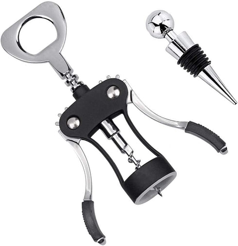 Foho Wine Opener, Multifunctional Wing Corkscrew for Wine and Beer Bottles, Luxury Waiter Corkscrew Set, Black