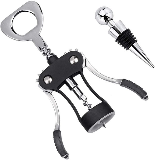 Foho Wine Opener, Multifunctional Wing Corkscrew for Wine and Beer Bottles, Luxury Waiter Corkscrew Set, Black