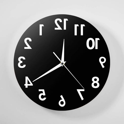The Geeky Days Reverse Wall Clock - 12 inch Unusual Numbers Backwards Modern Decorative Clock for Your Wall