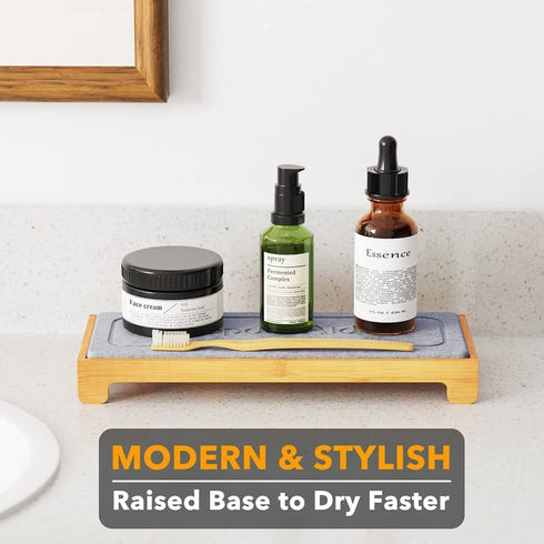 SpaceAid DryingNeat Instant Dry Sink Caddy Organizer, Kitchen Sponge Soap Holder Dispenser, Bamboo Gray