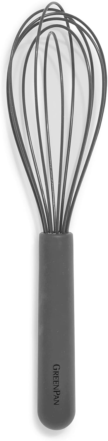 GreenPan Silicone Whisk, Heat-Resistant Mixing Kitchen Utensil, Flexible Rubber Nonstick Cookware, Gray