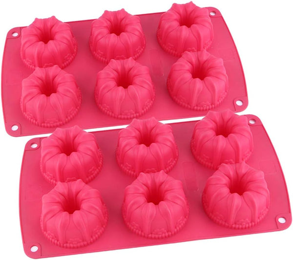 Webake Non-stick Silicone Mini Tube Cake Baking Pan, Fancy Fluted Tube Cake Pan, Pack of 2