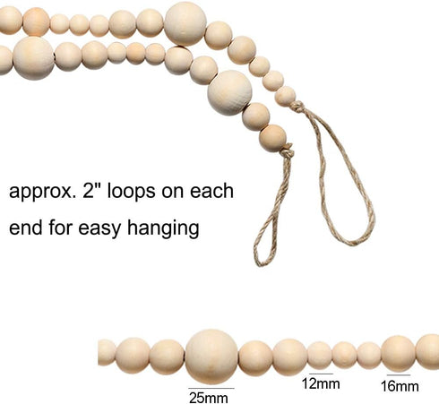 2PCS 86in Christmas Wood Bead Garland, Creative Wooden Garland for Rustic Country Holiday Decor, Natural Hanging Prayer