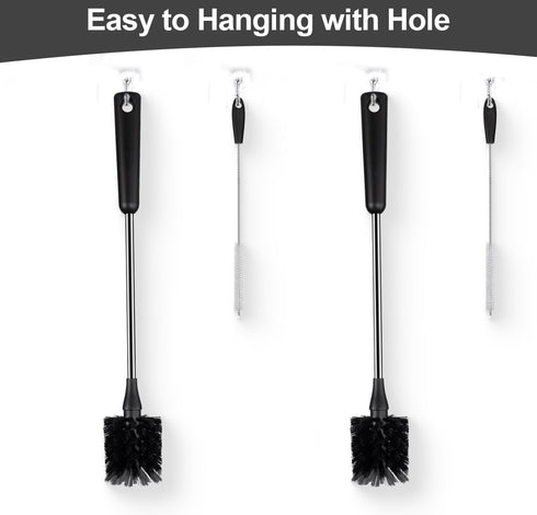 15 Inches Long Water Bottle Brush, Stainless Steel Handle Cleaner, Black Bottle Scrubber for Cup, Wine Glasses, Tumblers