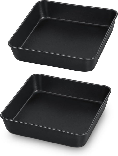 TeamFar Square Cake Pan, 6 Inch Small Baking Roasting Pans with Stainless Steel Core & Nonstick Coating, Set of 2