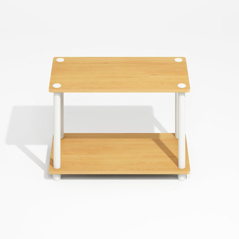 2-Tier Furinno Turn-N-Tube Side Table, Wide End Table with Open Shelf, Toolless Assembly Night Stand, Bedside Table