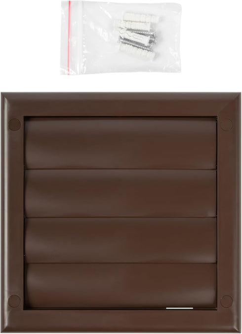 Plastic 4" Brown Dryer Vent Cover with Flange - Exhaust Ventilation Grille with Shutters for Various Ventilation Systems