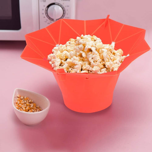 Red Folding Popcorn Bowl, Microwave Oven Popcorn Popper, DIY Silicone Maker for Home Kitchen