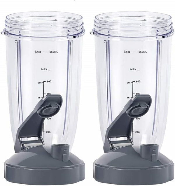 Blender Cups for Nutribullet, 32OZ Cup with Flip Top Lid, Compatible with 600W and 900W Blenders, 2 Pcs