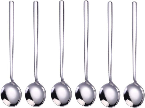 6 Pieces 18/10 Stainless Steel Korean Soup Spoons, Silver Cutlery