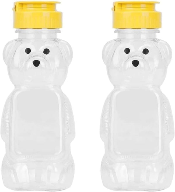 BWESOO 2Pcs Yellow 8 Oz Plastic Bear Honey Bottle Jars, Empty Honey Squeeze