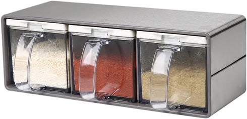 MARWENSED 3 (3 Salt Container With Lid And Spoon, Clear Seasoning Rack Spice Pots, Piece Seasoning Box For Home Kitchen