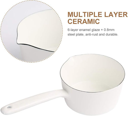 1.2L Nonstick Saucepan, Milk Pan with Pour Spouts, Butter Warmer for Home Kitchen, White