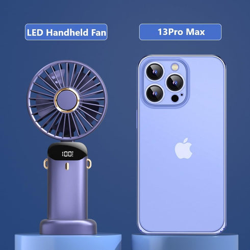 Portable Handheld Fan, USB Rechargeable Mini Desk Fan, 4800mAh, 90° Foldable with LED Display for Indoor Outdoor