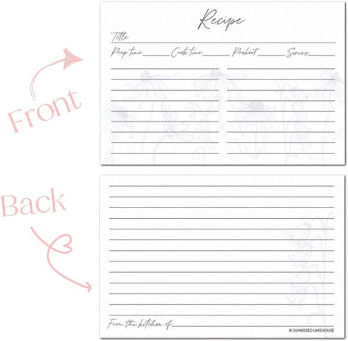 Recipe Cards 4x6 Set of 50 Floral 4x6 Recipe Cards - Thick Pure White Cardstock Recipe Organizer - Easy to Write On Recipe Cards For Bridal Shower - Cocktail Recipe Cards -Wedding Registry Must Haves by Sunkissed Lakehouse