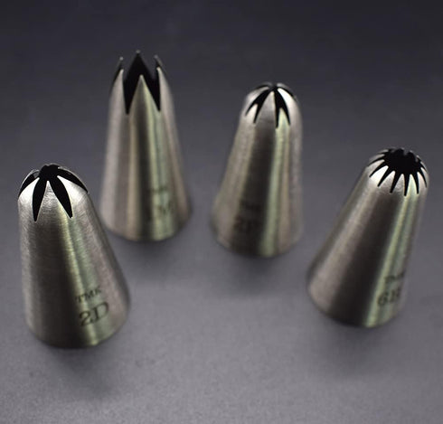 4 Pack Stainless Steel Seamless Piping Icing Tips #1M, 2D, 2F, 6B, Large Nozzle Cake Decorating Tools for Bakers