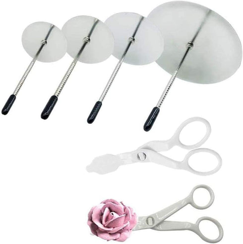 Stainless-Steel Cake Decor Baking Tools for Icing Flowers, 2 Flower Lifters and 4 Flower Nails