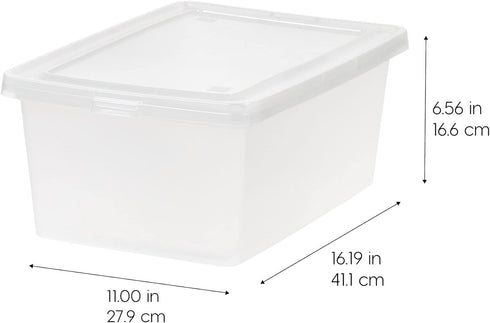IRIS USA 15 Qt Clear Storage Box, BPA-Free Stackable Bin with Lid, 4 Pack for Organizing Shoes and Classroom Storage.