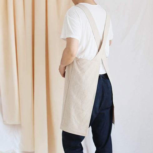 NEWGEM Japanese Linen Cross Back Kitchen Cooking Aprons for Men, with Pockets for Baking, Gardening, Khaki