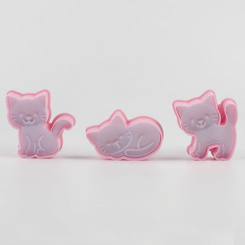 Cookie Cutters Cat Shape, 3PCS Animal Cookie Stamps for Baking, Pink
