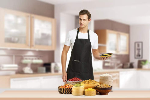 DUSKCOVE 8 Pack Commercial 2 Bib Aprons Bulk - Unisex Yellow Apron with Pockets for Kitchen Crafting BBQ Drawing