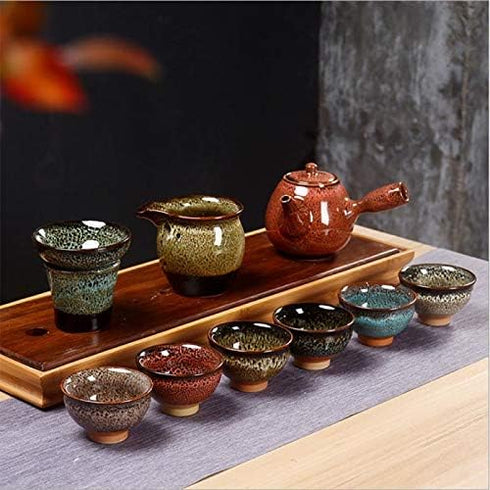 6pc Ceramic Kung Fu Tea Set with Japanese Tea Cup and Sake Cup, 2.1oz Capacity, Available in 6 Colors